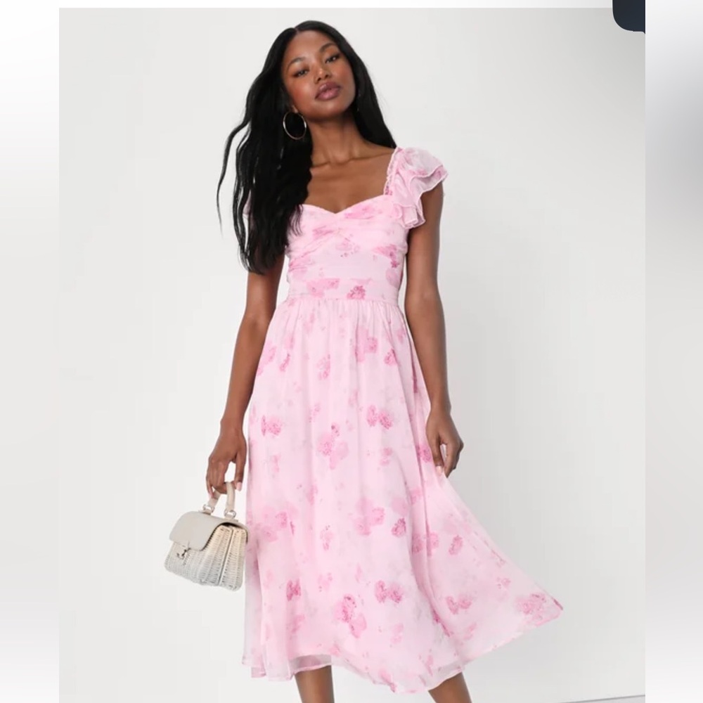 Lulu's Pink Floral Midi Dress